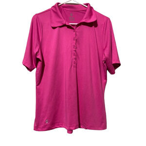 GGblue Polo Shirt Women's L Pink Solid Short Sleeve Collar Logo Preppy
